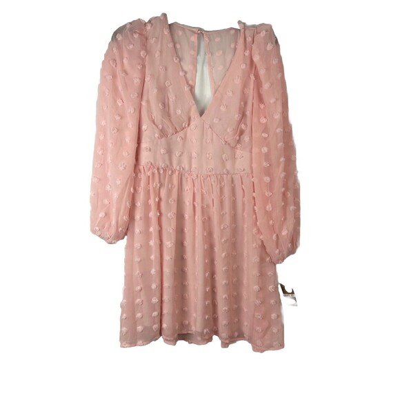 Honey and Rosie Womens 7 Pink Textured Dots Dress Long Sleeve Keyhole Neck Lined - Picture 2 of 9